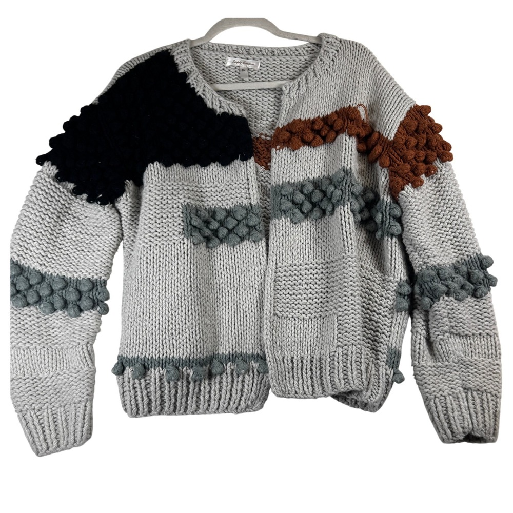 Simply Couture Chunky Knit Cardigan Bobble Sweater‎ Women's Gray Brown Black